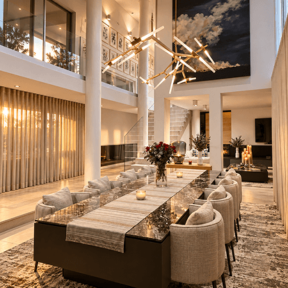 Double-height living and dining room